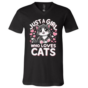 Just A Girl Who Loves Cats Cute Cat V-Neck T-Shirt