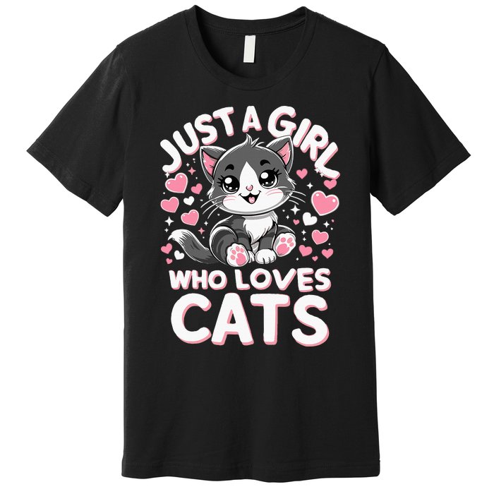 Just A Girl Who Loves Cats Cute Cat Premium T-Shirt