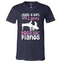 Just A Girl Who Loves Dogs And Pianos For Piano Players V-Neck T-Shirt