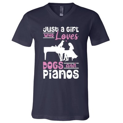 Just A Girl Who Loves Dogs And Pianos For Piano Players V-Neck T-Shirt