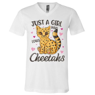 Just A Girl Who Loves Cheetahs Women Cheetah Cat Lover Gift TShirt V-Neck T-Shirt