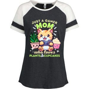 Just A Gamer Mom Who Loves Plants Cupcakes And Gaming Gift Enza Ladies Jersey Colorblock Tee