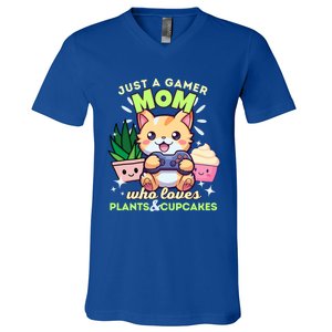 Just A Gamer Mom Who Loves Plants Cupcakes And Gaming Gift V-Neck T-Shirt