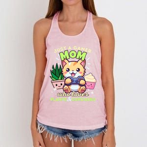 Just A Gamer Mom Who Loves Plants Cupcakes And Gaming Gift Women's Knotted Racerback Tank