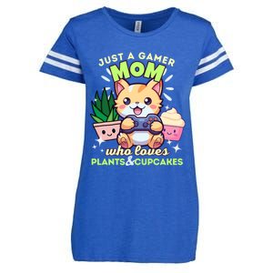 Just A Gamer Mom Who Loves Plants Cupcakes And Gaming Gift Enza Ladies Jersey Football T-Shirt