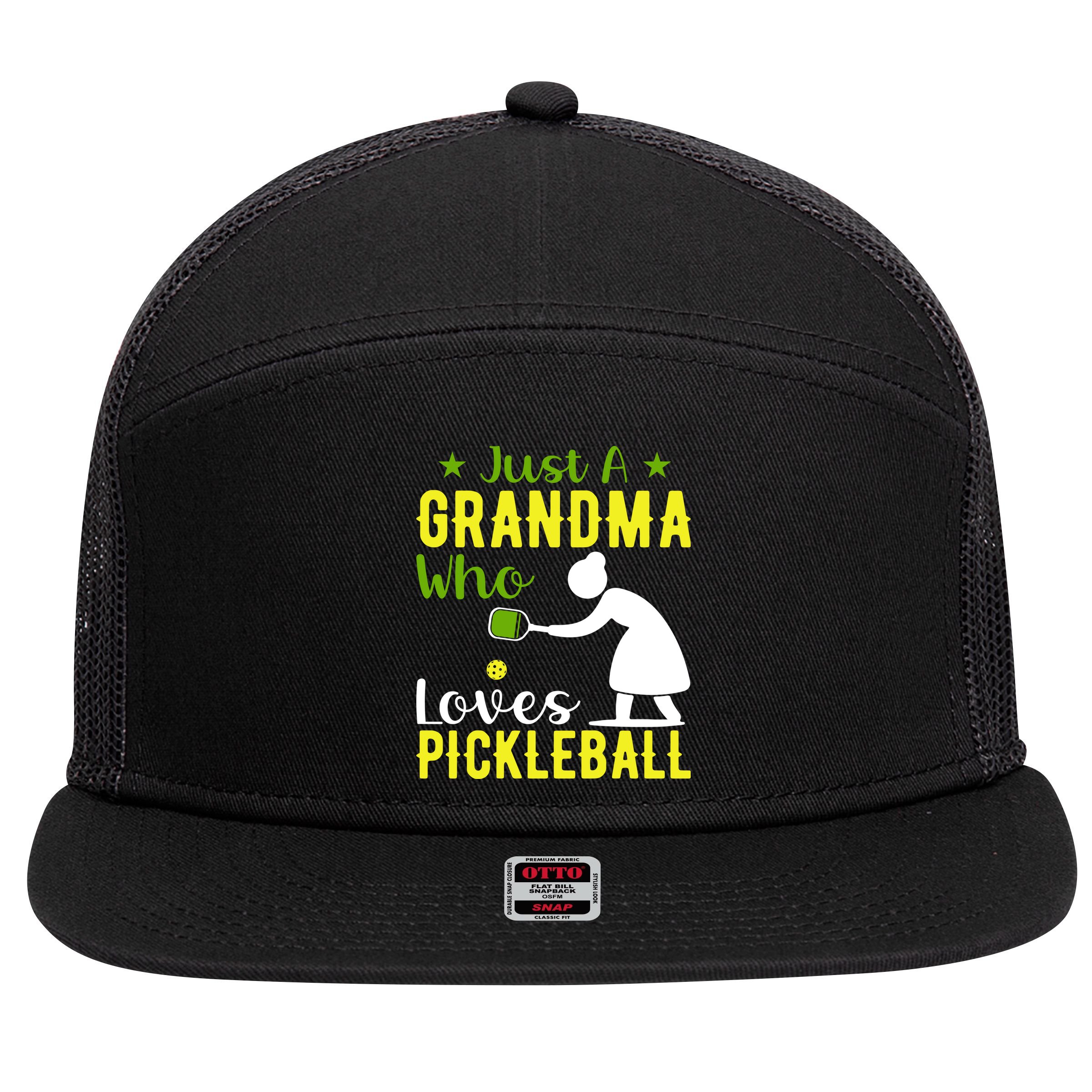 Just A Grandma Who Loves Pickleball Paddle Gift 7 Panel Mesh Trucker Snapback Hat