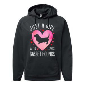 Just a Girl Who Loves Basset Hounds Dog Mama Pet Lover Performance Fleece Hoodie