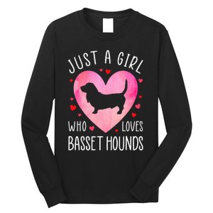 Just a Girl Who Loves Basset Hounds Dog Mama Pet Lover Long Sleeve Shirt