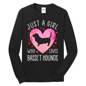 Just a Girl Who Loves Basset Hounds Dog Mama Pet Lover Tall Long Sleeve T-Shirt