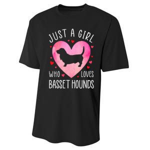 Just a Girl Who Loves Basset Hounds Dog Mama Pet Lover Performance Sprint T-Shirt