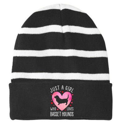 Just a Girl Who Loves Basset Hounds Dog Mama Pet Lover Striped Beanie with Solid Band