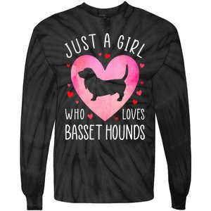 Just a Girl Who Loves Basset Hounds Dog Mama Pet Lover Tie-Dye Long Sleeve Shirt