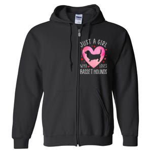 Just a Girl Who Loves Basset Hounds Dog Mama Pet Lover Full Zip Hoodie