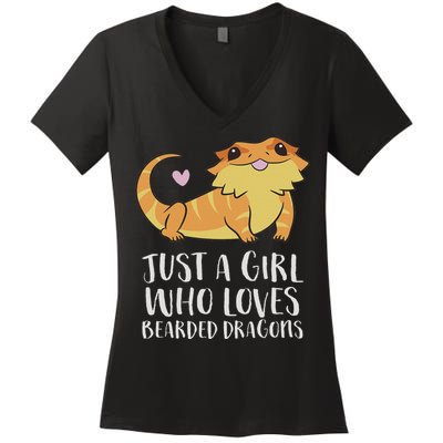 Just A Girl Who Loves Bearded Dragons Lizard Reptile Women's V-Neck T-Shirt