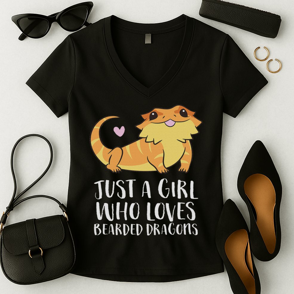 Just A Girl Who Loves Bearded Dragons Lizard Reptile Women's V-Neck T-Shirt