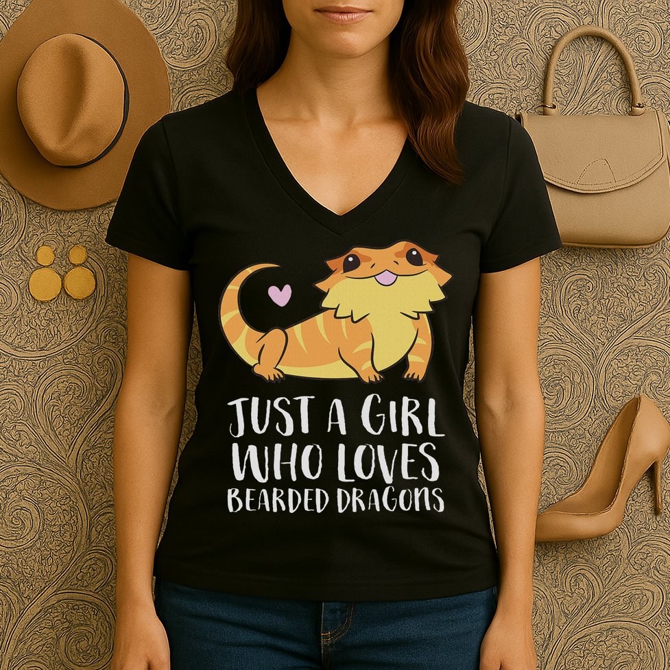 Just A Girl Who Loves Bearded Dragons Lizard Reptile Women's V-Neck T-Shirt