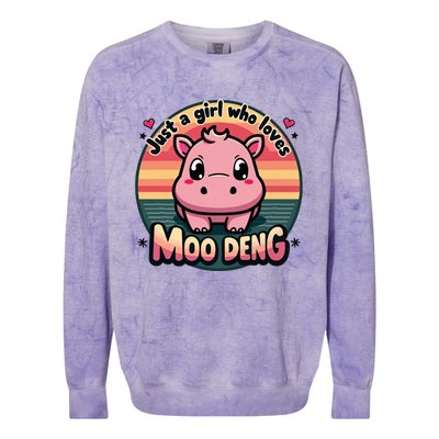 Just A Girl Who Loves Moo Deng Cute Baby Hippo Moo Deng Cute Colorblast Crewneck Sweatshirt