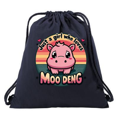 Just A Girl Who Loves Moo Deng Cute Baby Hippo Moo Deng Cute Drawstring Bag