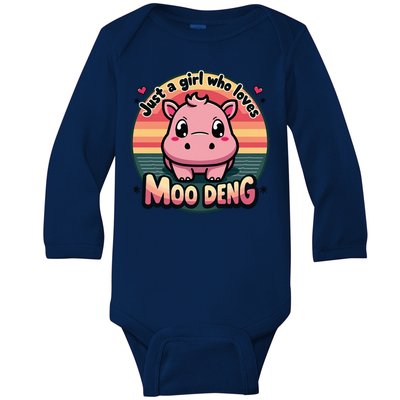 Just A Girl Who Loves Moo Deng Cute Baby Hippo Moo Deng Cute Baby Long Sleeve Bodysuit