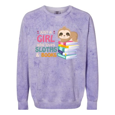 Just A Girl Who Loves Sloths And Books Sloth Colorblast Crewneck Sweatshirt