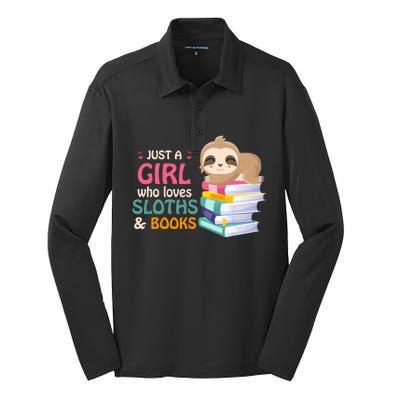 Just A Girl Who Loves Sloths And Books Sloth Silk Touch Performance Long Sleeve Polo