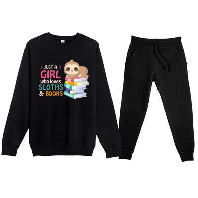 Just A Girl Who Loves Sloths And Books Sloth Premium Crewneck Sweatsuit Set