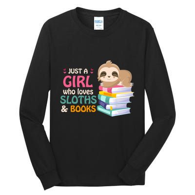 Just A Girl Who Loves Sloths And Books Sloth Tall Long Sleeve T-Shirt
