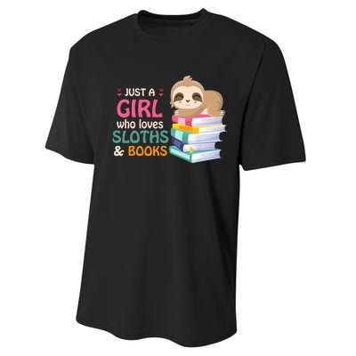 Just A Girl Who Loves Sloths And Books Sloth Performance Sprint T-Shirt