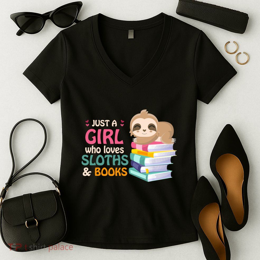 Just A Girl Who Loves Sloths And Books Sloth Women's V-Neck T-Shirt