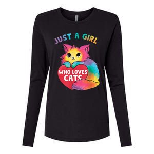 Just A Girl Who Loves Cats Cute Cat Lover Girl Womens Cotton Relaxed Long Sleeve T-Shirt