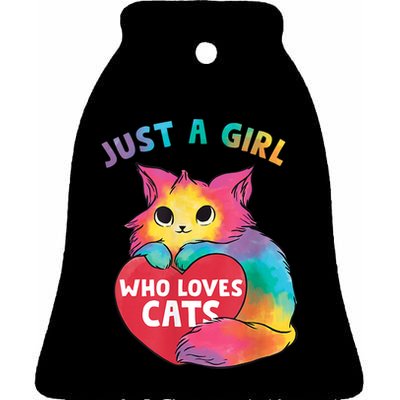 Just A Girl Who Loves Cats Cute Cat Lover Girl Ceramic Bell Ornament