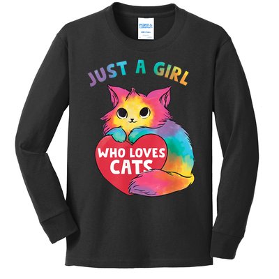 Just A Girl Who Loves Cats Cute Cat Lover Girl Kids Long Sleeve Shirt