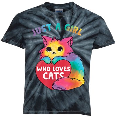 Just A Girl Who Loves Cats Cute Cat Lover Girl Kids Tie-Dye T-Shirt