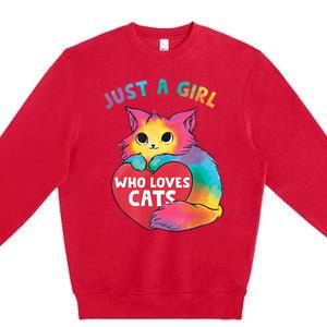 Just A Girl Who Loves Cats Cute Cat Lover Girl Premium Crewneck Sweatshirt