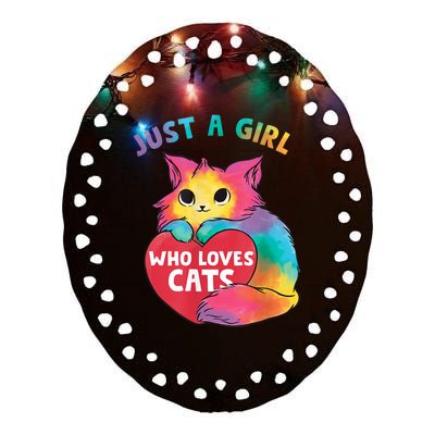 Just A Girl Who Loves Cats Cute Cat Lover Girl Ceramic Oval Ornament