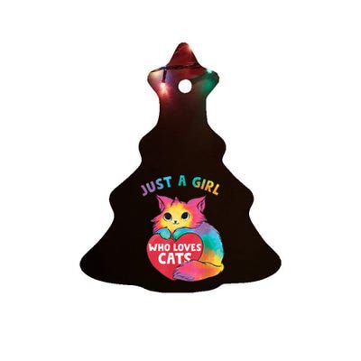 Just A Girl Who Loves Cats Cute Cat Lover Girl Ceramic Tree Ornament