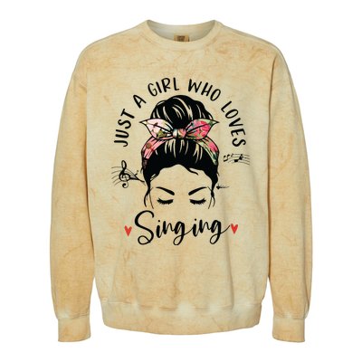 Just A Girl Who Loves Singing Hair Bun Gifts For Singer Colorblast Crewneck Sweatshirt