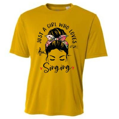 Just A Girl Who Loves Singing Hair Bun Gifts For Singer Cooling Performance Crew T-Shirt