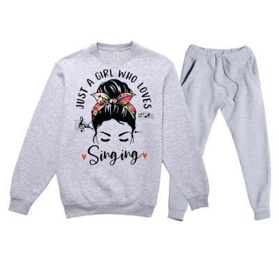 Just A Girl Who Loves Singing Hair Bun Gifts For Singer Premium Crewneck Sweatsuit Set