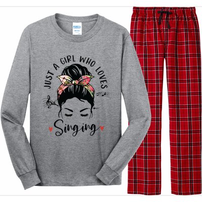 Just A Girl Who Loves Singing Hair Bun Gifts For Singer Long Sleeve Pajama Set