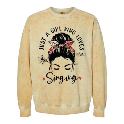 Just A Girl Who Loves Singing Hair Bun Gifts For Singer Colorblast Crewneck Sweatshirt