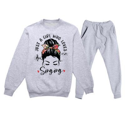 Just A Girl Who Loves Singing Hair Bun Gifts For Singer Premium Crewneck Sweatsuit Set