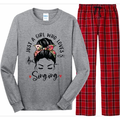 Just A Girl Who Loves Singing Hair Bun Gifts For Singer Long Sleeve Pajama Set