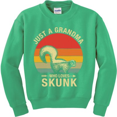 Just A Grandma Who Loves Skunk Funny Skunk Retro Kids Sweatshirt