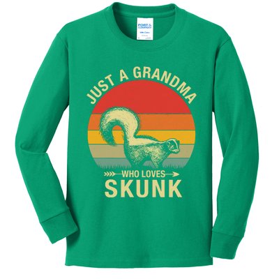 Just A Grandma Who Loves Skunk Funny Skunk Retro Kids Long Sleeve Shirt