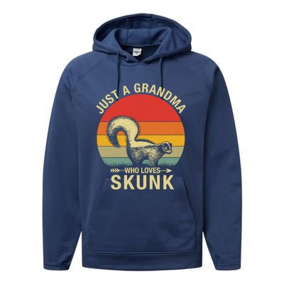 Just A Grandma Who Loves Skunk Funny Skunk Retro Performance Fleece Hoodie