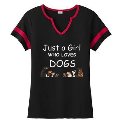 Just A Girl Who Loves Dogs Dog Lover Gift For Gift Ladies Halftime Notch Neck Tee