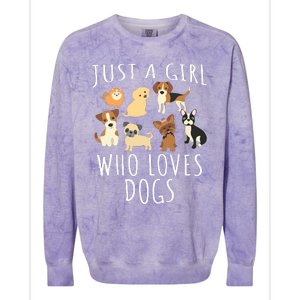 Just A Girl Who Loves Dogs Funny Puppy Colorblast Crewneck Sweatshirt