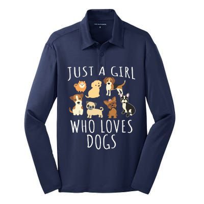 Just A Girl Who Loves Dogs Funny Puppy Silk Touch Performance Long Sleeve Polo