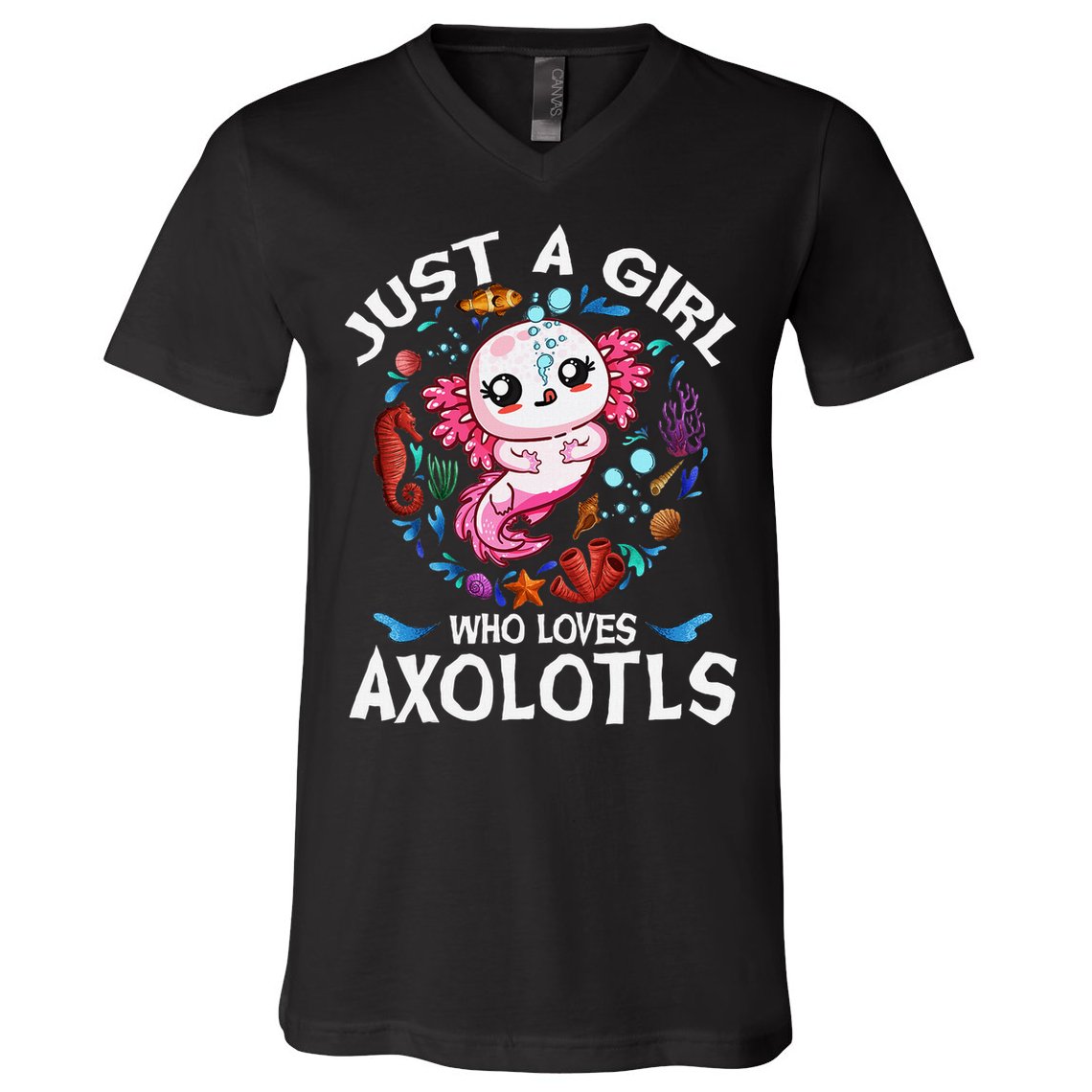 Just A Girl Who Loves Axolotls Cute Axolotl V-Neck T-Shirt